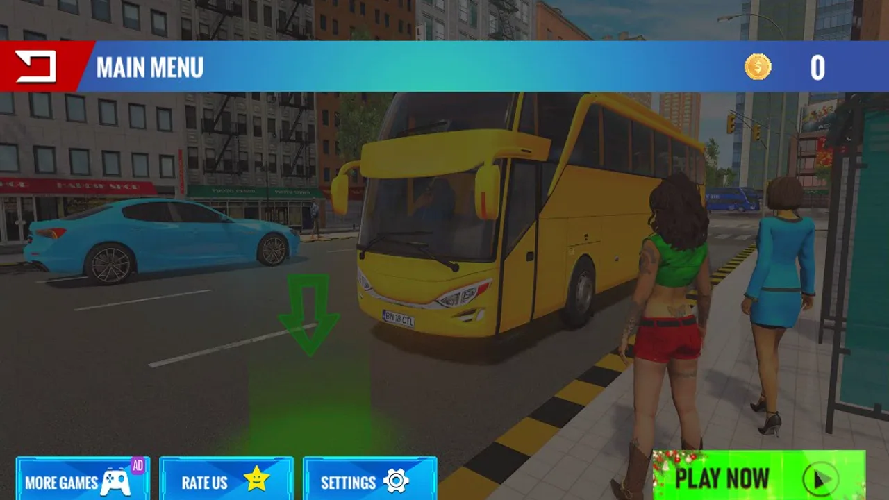 A coach bus ready for a city route in Bus Driving Game Coach Bus 3D